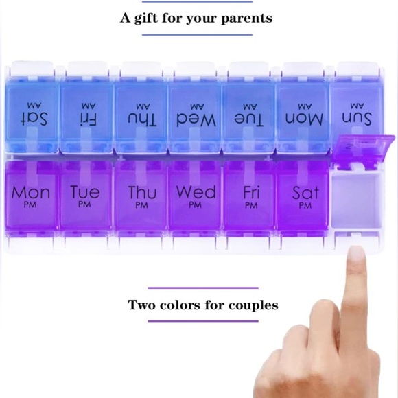 Daily Vitamin Box AM PM Pill Case Organizer Weekly Pop Up 7 Day (5.Purple/Blue) - Picture 2 of 7